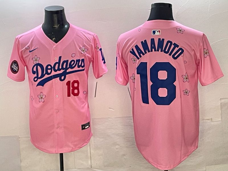 Men Nike 2026 Los Angeles Dodgers #18 Yamamoto Pink Sakura Edition Game MLB Jersey 05